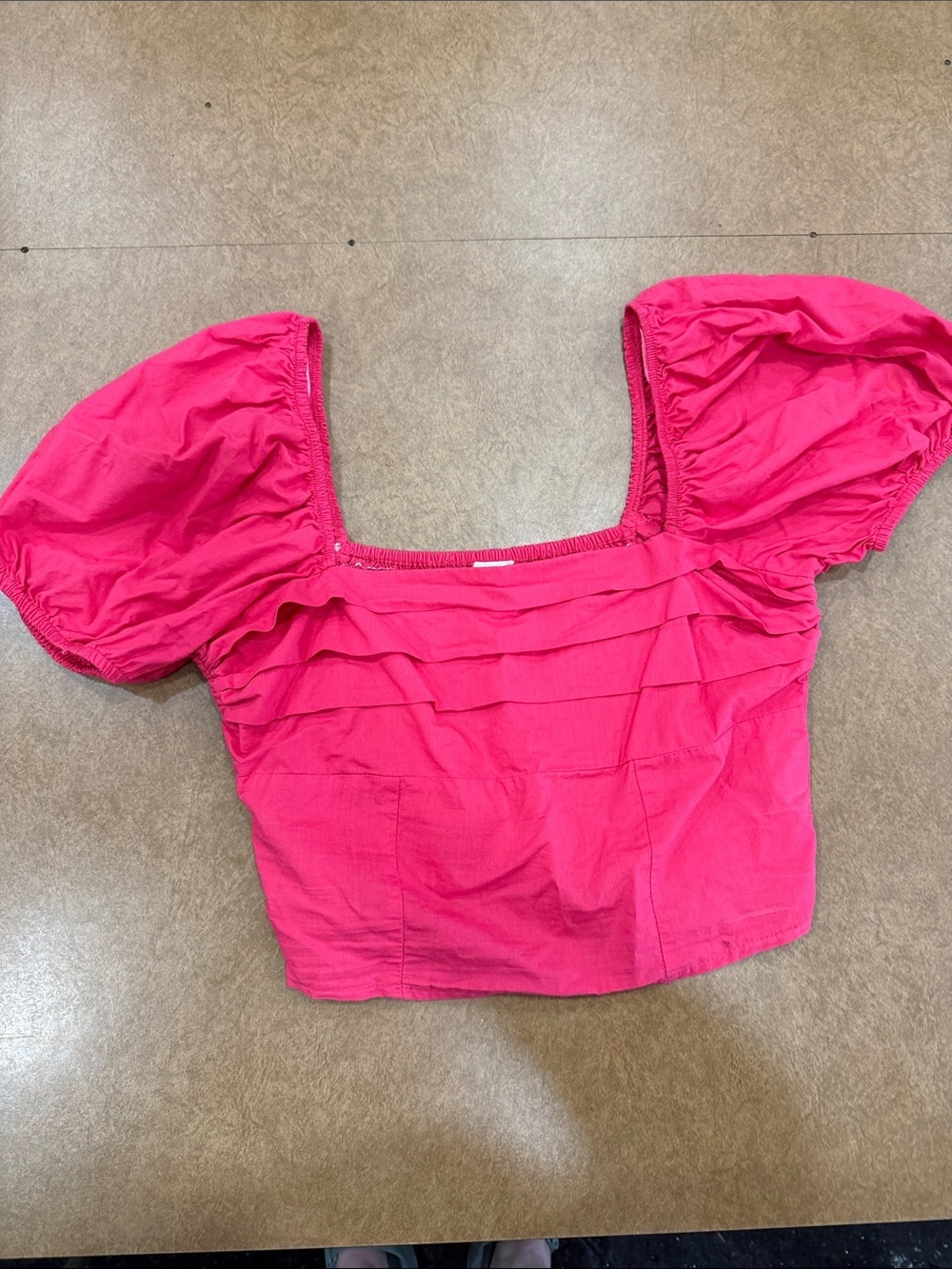 Sim & Sam Square Neck Puff Sleeve Crop Top in Hot Pink • Back Rouching • Size L